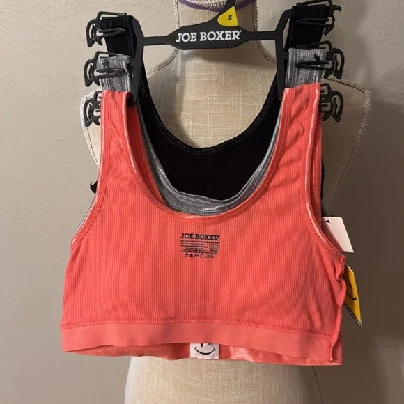 Joe Boxer Bra Trio - Coral,Gray, Black - Picture 5 of 7